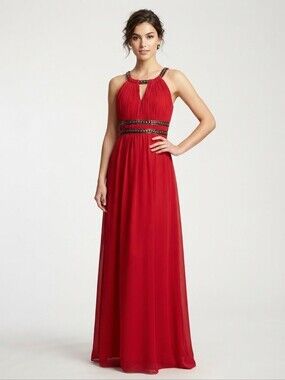 NEW Red Halter Embellished Sleeveless Full-Length Evening Dress Size M/6